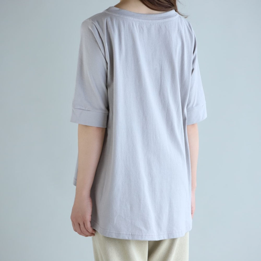体型を拾わない・お腹まわりに張りつかないコットンフレアーTシャツ(レディース)/5分袖丈