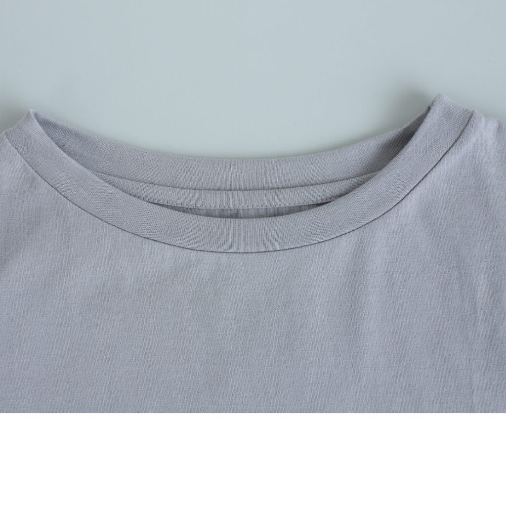 体型を拾わない・お腹まわりに張りつかないコットンフレアーTシャツ（レディース）／5分袖丈