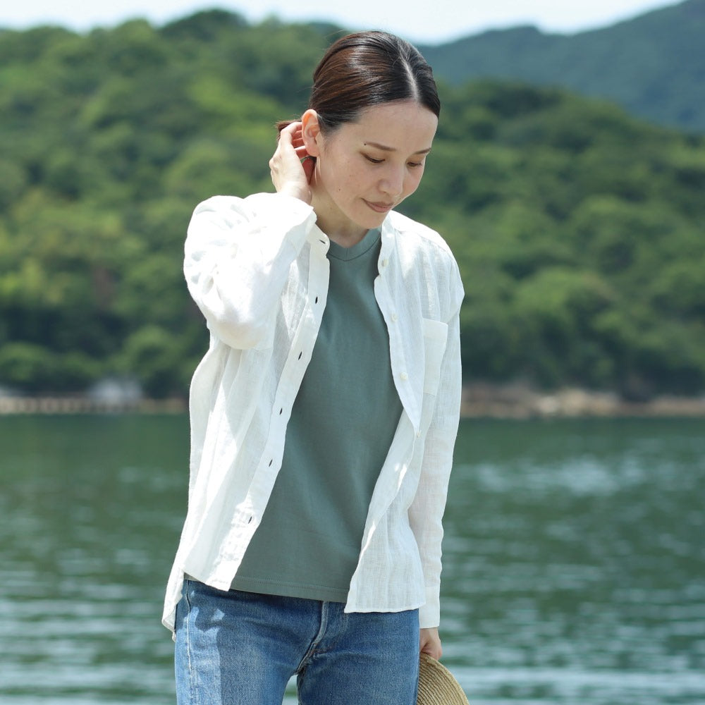 汗ジミ防止・二の腕カバー40代の女性のためのコットンVネックTシャツ（レディース）／5分袖丈