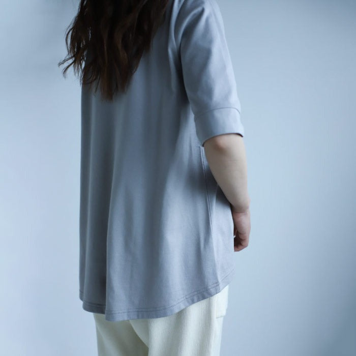 お腹まわりに張りつかない天然素材ヨガウェアフレアーTシャツ/5分袖丈|国産(日本製)綿100%